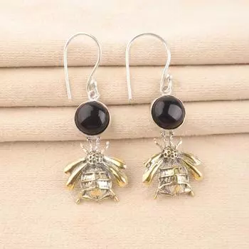 Natural Black Tourmaline Gemstone 925 Sterling Silver Handmade Hook Earrings 2 EE-154-27