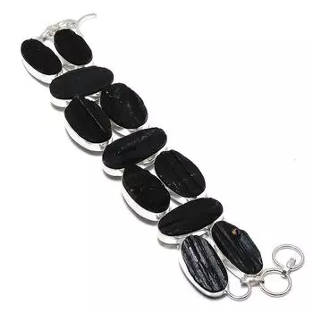 Браслет из серебра 925 пробы с натуральным черным турмалином 7-8 дюймов w7y16