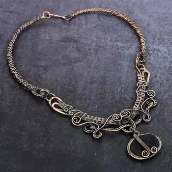 Ювелирное ожерелье из натурального черного турмалина с медной проволокой 18 дюймов J6D72