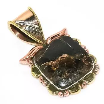 Natural Black Tourquoise Two Tone 925 Solid Sterling Silver Pendant 1.25 f9d58