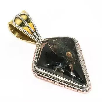 Natural Black Tourquoise Two Tone 925 Solid Sterling Silver Pendant 1.30 q4q97