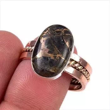 Natural Black Turquoise 925 Solid Sterling Silver Jewelry TwoTone Ring S.10 i5I52