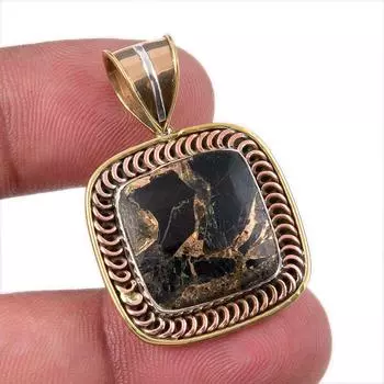 Natural Black Turquoise Gemstone 925 Sterling Silver Two Tone Pendant 1.50 c0g46