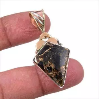 Natural Black Turquoise Gemstone 925 Sterling Silver Two Tone Pendant 1.75 i5u60