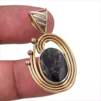 Natural Black Turquoise Gemstone 925 Sterling Silver Two Tone Pendant 1.50 o3V77