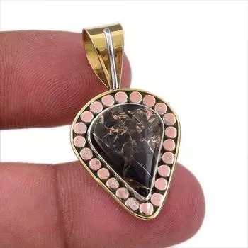 Natural Black Turquoise Gemstone 925 Sterling Silver Two Tone Pendant 1.50 U6b36