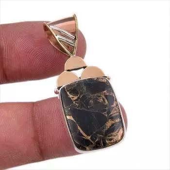 Natural Black Turquoise Gemstone 925 Sterling Silver Two Tone Pendant 1.75 Y4k41