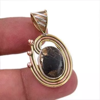 Natural Black Turquoise Gemstone 925 Sterling Silver Two Tone Pendant 1.50 C9i65
