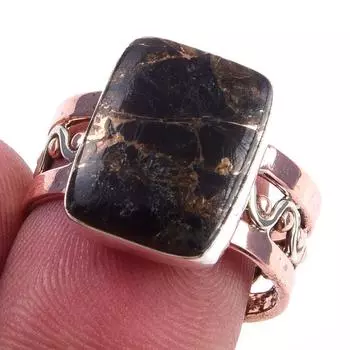 Natural Black Turquoise Gemstone 925 Sterling Silver Two Tone Ring Size 7.5 y1a49