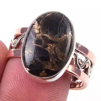 Natural Black Turquoise Gemstone 925 Sterling Silver Two Tone Ring Size 10 f5m22