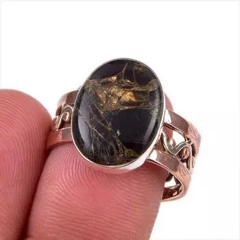Natural Black Turquoise Gemstone 925 Sterling Silver Two Tone Ring Size 8.5 E4p49