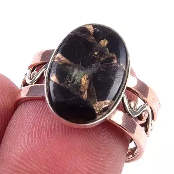 Natural Black Turquoise Gemstone 925 Sterling Silver Two Tone Ring Size 7.5 s0P22