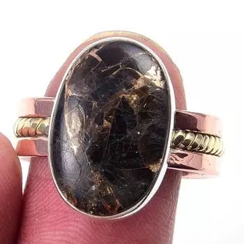 Natural Black Turquoise Gemstone 925 Sterling Silver Two Tone Ring Size 10 u6s90