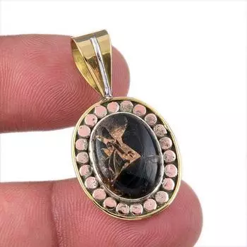 Natural Black Turquoise Gemstone 925 Sterling Silver Two Tone Pendant 1.50 S8v71