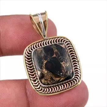 Natural Black Turquoise Gemstone 925 Sterling Silver Two Tone Pendant 1.50 M0L99