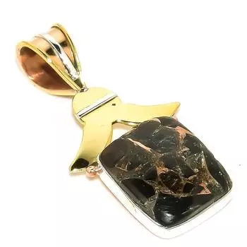 Natural Black Turquoise TwoTone 925 Solid Sterling Silver Pendant 1.50 d8B61