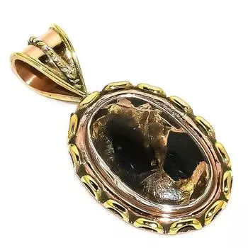 Natural Black Turquoise TwoTone 925 Solid Sterling Silver Pendant 1.50 J8u83