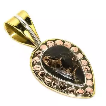 Natural Black Turquoise TwoTone 925 Solid Sterling Silver Pendant 1.25 u6u94