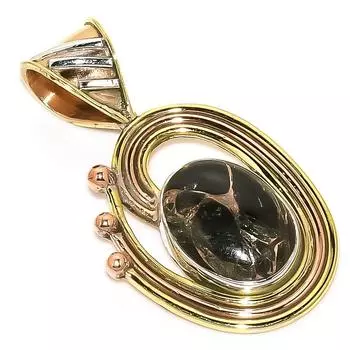 Natural Black Turquoise TwoTone 925 Solid Sterling Silver Pendant 1.50 s0Q28