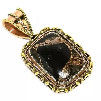 Natural Black Turquoise TwoTone 925 Solid Sterling Silver Pendant 1.50 E6H42