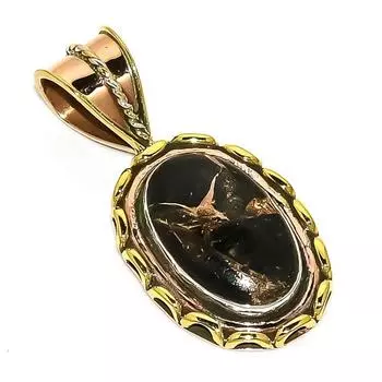 Natural Black Turquoise TwoTone 925 Solid Sterling Silver Pendant 1.50 k2Y62
