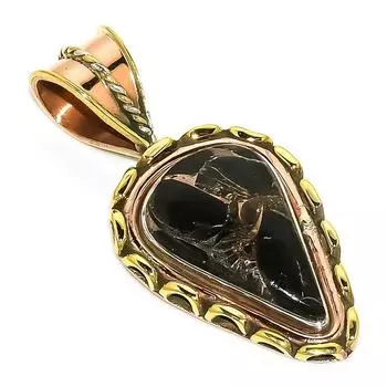 Natural Black Turquoise TwoTone 925 Solid Sterling Silver Pendant 1.75 P3t97