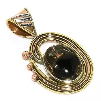 Natural Black Turquoise TwoTone 925 Solid Sterling Silver Pendant 1.50 k0P35