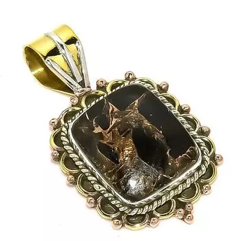 Natural Black Turquoise TwoTone 925 Solid Sterling Silver Pendant 1.50 k0y24