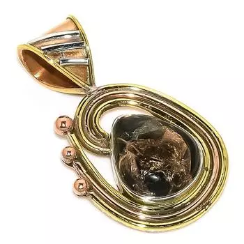 Natural Black Turquoise TwoTone 925 Solid Sterling Silver Pendant 1.50 y5H72