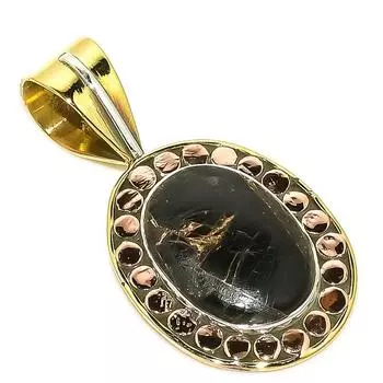 Natural Black Turquoise TwoTone 925 Solid Sterling Silver Pendant 1.50 b9F82