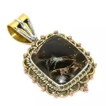 Natural Black Turquoise TwoTone 925 Solid Sterling Silver Pendant 1.50 v9h38