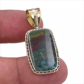 Natural Bloodstone 925 Solid Sterling Silver Jewelry TwoTone Pendant 1.50 t9s36