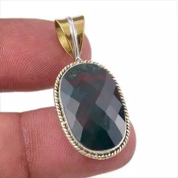Natural Bloodstone 925 Solid Sterling Silver Jewelry TwoTone Pendant 1.50 z9i20