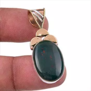 Natural Bloodstone 925 Solid Sterling Silver Jewelry TwoTone Pendant 1.50 u8A29