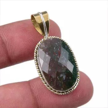 Natural Bloodstone 925 Solid Sterling Silver Jewelry TwoTone Pendant 1.50 G2j86