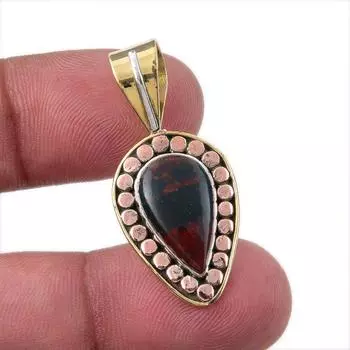 Natural Bloodstone 925 Solid Sterling Silver Jewelry TwoTone Pendant 1.50 Y2t79