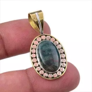 Natural Bloodstone 925 Solid Sterling Silver Jewelry TwoTone Pendant 1.50 J5J25
