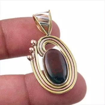 Natural Bloodstone 925 Solid Sterling Silver Jewelry TwoTone Pendant 1.50 C4d73