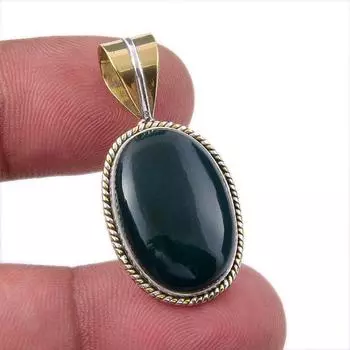 Natural Bloodstone 925 Solid Sterling Silver Jewelry TwoTone Pendant 1.50 T8f46