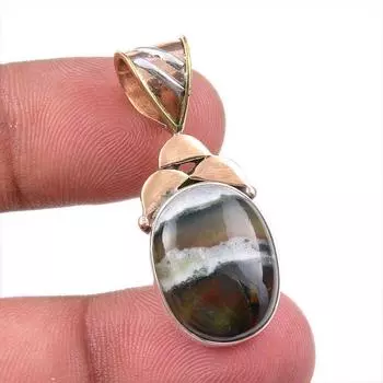 Natural Bloodstone 925 Solid Sterling Silver Jewelry TwoTone Pendant 1.50 c0I08