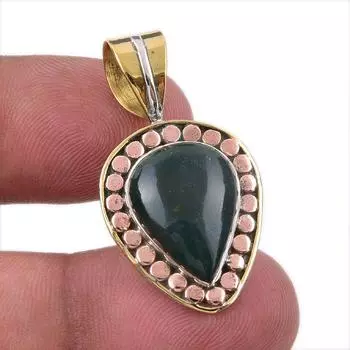 Natural Bloodstone 925 Solid Sterling Silver Jewelry TwoTone Pendant 1.50 U1s69