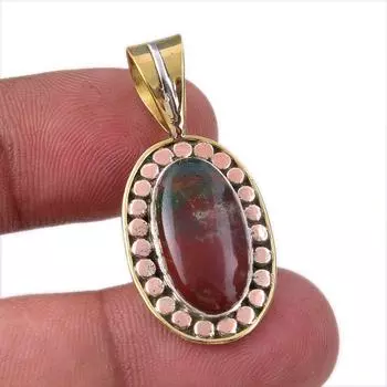 Natural Bloodstone 925 Solid Sterling Silver Jewelry TwoTone Pendant 1.50 D0t20