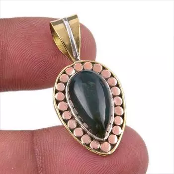 Natural Bloodstone 925 Solid Sterling Silver Jewelry TwoTone Pendant 1.50 E6d68