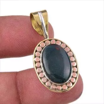 Natural Bloodstone 925 Solid Sterling Silver Jewelry TwoTone Pendant 1.50 m4O16