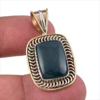 Natural Bloodstone 925 Solid Sterling Silver Jewelry TwoTone Pendant 1.50 N3h70