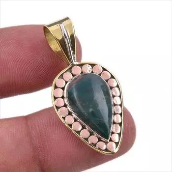 Natural Bloodstone 925 Solid Sterling Silver Jewelry TwoTone Pendant 1.50 g5p65
