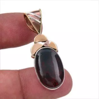 Natural Bloodstone 925 Solid Sterling Silver Jewelry TwoTone Pendant 1.75 L0P67