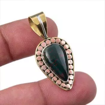 Natural Bloodstone 925 Solid Sterling Silver Jewelry TwoTone Pendant 1.50 f4h09