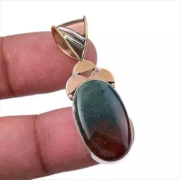 Natural Bloodstone 925 Solid Sterling Silver Jewelry TwoTone Pendant 1.75 s4K20
