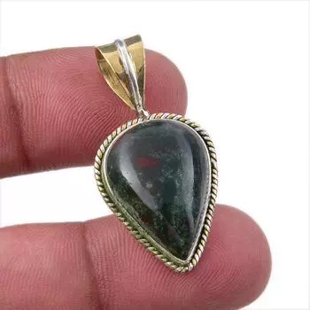 Natural Bloodstone 925 Solid Sterling Silver Jewelry TwoTone Pendant 1.50 Y2u06